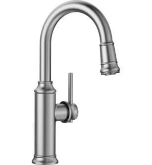 Blanco 442513 Empressa 6 7/8" Single Handle Deck Mounted Bar Kitchen Faucet with Pull-Down Dual Spray in PVD Steel
