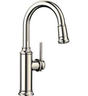 Blanco 442514 Empressa 6 7/8" Single Handle Deck Mounted Bar Kitchen Faucet with Pull-Down Dual Spray in Polished Nickel