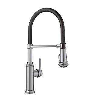 Blanco 442509 Empressa 8 3/4" Single Handle Deck Mounted Semi-Professional Kitchen Faucet with Pull-Down Dual Spray in PVD Steel