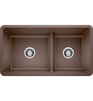 Blanco 442528 Precis 33" Reversible 1-3/4 Double Bowl Undermount Silgranit Kitchen Sink with Low Divide in Cafe Brown