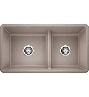 Blanco 442522 Precis 33" Reversible 1-3/4 Double Bowl Undermount Silgranit Kitchen Sink with Low Divide in Truffle