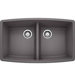 Blanco 441473 Performa 33" Double Bowl Undermount Silgranit Kitchen Sink in Cinder