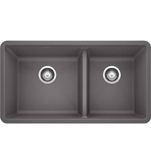 Blanco 441479 Precis 33" Double Bowl Undermount Silgranit Kitchen Sink in Cinder
