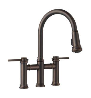 Blanco 442507 Empressa 9" Double Handle Bridge/Deck Mounted Kitchen Faucet with Pull-Down Dual Spray in Oil Rubbed Bronze