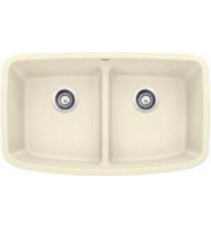 Blanco 442201 Valea 32" Equal Double Bowl Undermount Silgranit Kitchen Sink in Biscuit