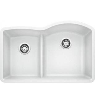 Blanco 441603 Diamond 32" Double Bowl Undermount Silgranit Kitchen Sink with low Divide in White