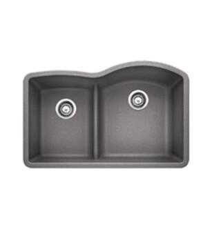 Blanco 441601 Diamond 32" Double Bowl Undermount Silgranit Kitchen Sink with low Divide in Metallic Gray