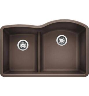 Blanco 441609 Diamond 32" Double Bowl Undermount Silgranit Kitchen Sink with low Divide in Cafe Brown