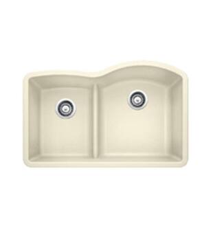 Blanco 441606 Diamond 32" Double Bowl Undermount Silgranit Kitchen Sink with low Divide in Biscuit