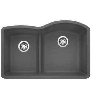 Blanco 441600 Diamond 32" Double Bowl Undermount Silgranit Kitchen Sink with low Divide in Cinder