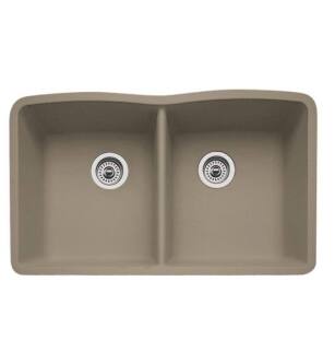 Blanco 441286 Diamond 32" Double Bowl Undermount Silgranit Kitchen Sink in Truffle
