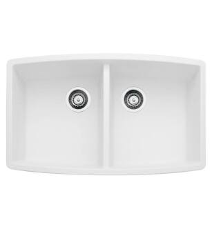 Blanco 440071 Performa 33" Double Bowl Undermount Silgranit Kitchen Sink in White