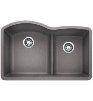 Blanco 441592 Diamond 32" Double Bowl Undermount Silgranit Kitchen Sink with Low Divide in Metallic Gray