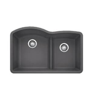 Blanco 441591 Diamond 32" Double Bowl Undermount Silgranit Kitchen Sink with Low Divide in Cinder