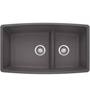 Blanco 441474 Performa 33" Medium Double Bowl Undermount Silgranit Kitchen Sink in Cinder
