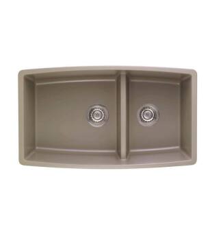 Blanco 441315 Performa 33" Medium Double Bowl Undermount Silgranit Kitchen Sink in Truffle