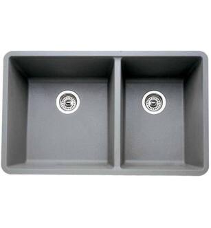 Blanco 441130 Precis 33" Double Bowl Undermount Silgranit Kitchen Sink in Metallic Gray