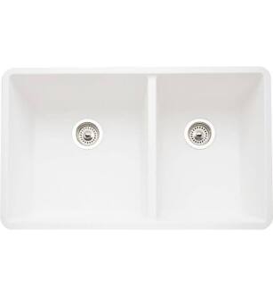 Blanco 441125 Precis 33" Double Bowl Undermount Silgranit Kitchen Sink in White