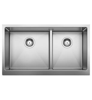 Blanco 525242 Quatrus 33" Double Bowl Apron Front Kitchen Sink in Satin with Low Divide