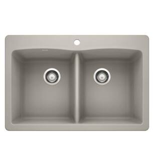 Blanco 442748 Diamond 33" Double Bowl Dual Mount Silgranit Kitchen Sink in Concrete Gray