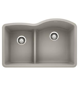 Blanco 442743 Diamond 32" Reversible 1 3/4 Double Bowl Undermount Silgranit Kitchen Sink with low Divide in Concrete Gray