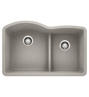 Blanco 442742 Diamond 32" Double Bowl Undermount Silgranit Kitchen Sink with Low Divide in Concrete Gray