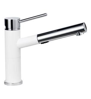 Blanco 441621 Alta Compact 1.8 GPM Single Handle Kitchen Faucet with Pullout Dual Spray in White/Chrome