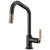 Brizo 63064LF-BLGL Litze 14 1/8" Single Handle Angled Spout Pull-Down Kitchen Faucet with Industrial Handle in Matte Black / Luxe Gold