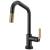 Brizo 64064LF-BLGL Litze 14 5/8" Single Handle Angled Spout SmartTouch Pull-Down Kitchen Faucet with Industrial Handle in Matte Black / Luxe Gold