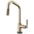 Brizo 64063LF-GL Litze 14 5/8" Single Handle Angled Spout SmartTouch Pull-Down Kitchen Faucet with Knurled Handle in Luxe Gold