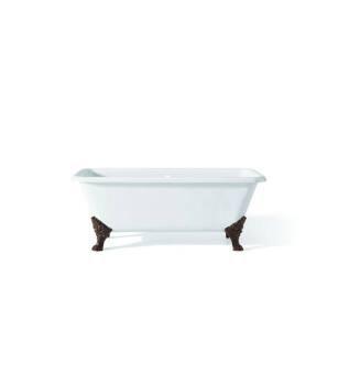 Cheviot 2173-WW-AB Spencer 66 7/8" Cast Iron Clawfoot Soaking Bathtub with Continuous Rolled Rim with Antique Bronze Feet in White