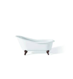Cheviot 2132-WW-AB Slipper 68" Cast Iron Clawfoot Soaking Bathtub with Continuous Rolled Rim in White with Antique Bronze Feet
