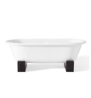Cheviot 2129-WW-DB Regal 61" Cast Iron Soaking Bathtub with Wooden Base and Continuous Rolled Rim in White with Dark Beech Feet