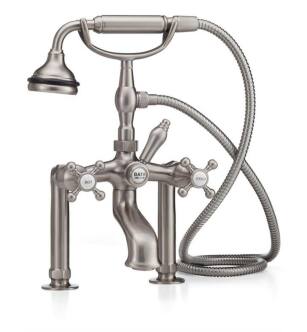 Cheviot 5127-BN Two Cross Handle Rim Mount Extra Tall Tub Filler Faucet with Hand Shower and Diverter in Brushed Nickel