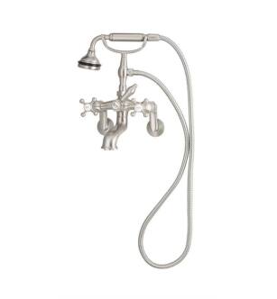 Cheviot 5115-BN Two Cross Handle Tub/Wall Mount Tub Filler Faucet with Hand Shower and Diverter in Brushed Nickel