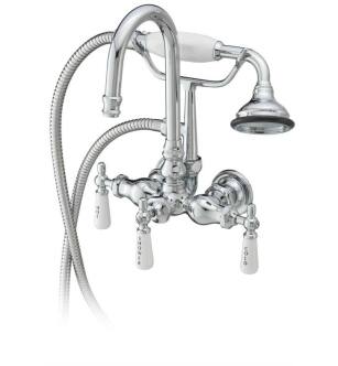 Cheviot 3107-CH Dual Flush Gooseneck Two Lever Handle Tub Filler Faucet with Hand Shower in Chrome Finish