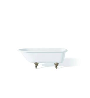Cheviot 2092-WW-BN Traditional 54" Cast Iron Clawfoot Soaking Bathtub with Faucet Holes in Wall of Tub in White with Brushed Nickel Feet