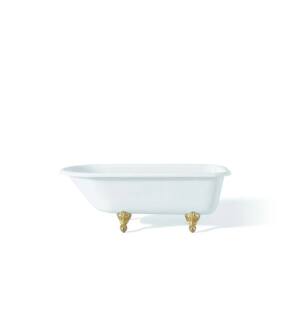Cheviot 2104-WW-PB Traditional 61" Cast Iron Clawfoot Soaking Bathtub with Continuous Rolled Rim in White with Polished Brass Feet