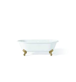 Cheviot 2126-WW-6-PB Regal 61" Cast Iron Clawfoot Soaking Bathtub with Flat Area for Faucet Holes in White with Polished Brass Feet
