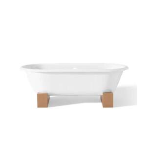 Cheviot 2129-WW-FO Regal 61" Cast Iron Soaking Bathtub with Wooden Base and Continuous Rolled Rim in White with Finished Oak Feet