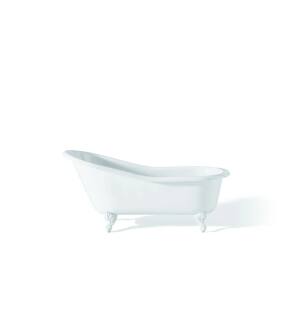 Cheviot 2134-WW-7-WH Slipper 68" Cast Iron Clawfoot Soaking Bathtub with Flat Area for Faucet Holes in White with White Feet