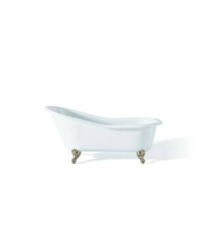 Cheviot 2159-WW-7-PN Slipper 61" Cast Iron Clawfoot Soaking Bathtub with Flat Area for Faucet Holes in White with Polished Nickel Feet
