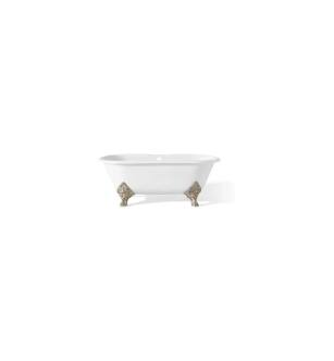 Cheviot 2160-WW-6-BN Carlton 70" Cast Iron Clawfoot Soaking Bathtub with Flat Area for Faucet Holes in White with Brushed Nickel Feet