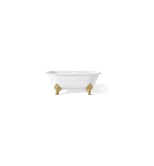Cheviot 2160-WW-6-PB Carlton 70" Cast Iron Clawfoot Soaking Bathtub with Flat Area for Faucet Holes in White with Polished Brass Feet