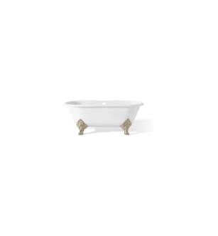 Cheviot 2160-WW-6-PN Carlton 70" Cast Iron Clawfoot Soaking Bathtub with Flat Area for Faucet Holes in White with Polished Nickel Feet