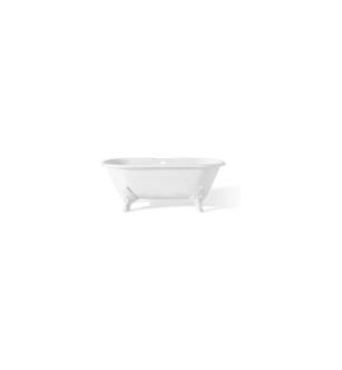 Cheviot 2160-WW-6-WH Carlton 70" Cast Iron Clawfoot Soaking Bathtub with Flat Area for Faucet Holes in White with White Feet