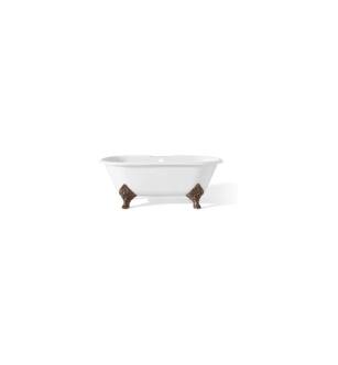 Cheviot 2160-WW-7-AB Carlton 70" Cast Iron Clawfoot Soaking Bathtub with Flat Area for Faucet Holes in White with Antique Bronze Feet