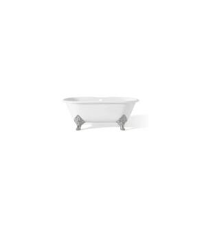 Cheviot 2160-WW-7-CH Carlton 70" Cast Iron Clawfoot Soaking Bathtub with Flat Area for Faucet Holes in White with Chrome Feet