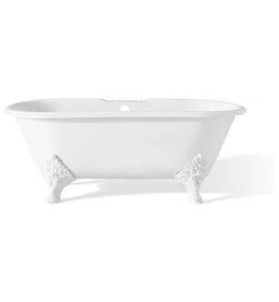 Cheviot 2160-WW-7-WH Carlton 70" Cast Iron Clawfoot Soaking Bathtub with Flat Area for Faucet Holes in White with White Feet