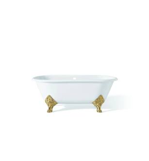 Cheviot 2161-WW-PB Carlton 70" Cast Iron Clawfoot Soaking Bathtub with Continuous Rolled Rim in White with Polished Brass Feet